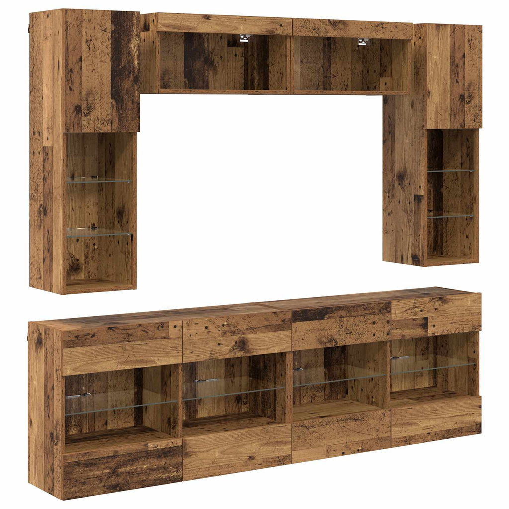 vidaXL TV-Wandregal-Set mit LED 6 pcs Altholz Holzwerkstoff