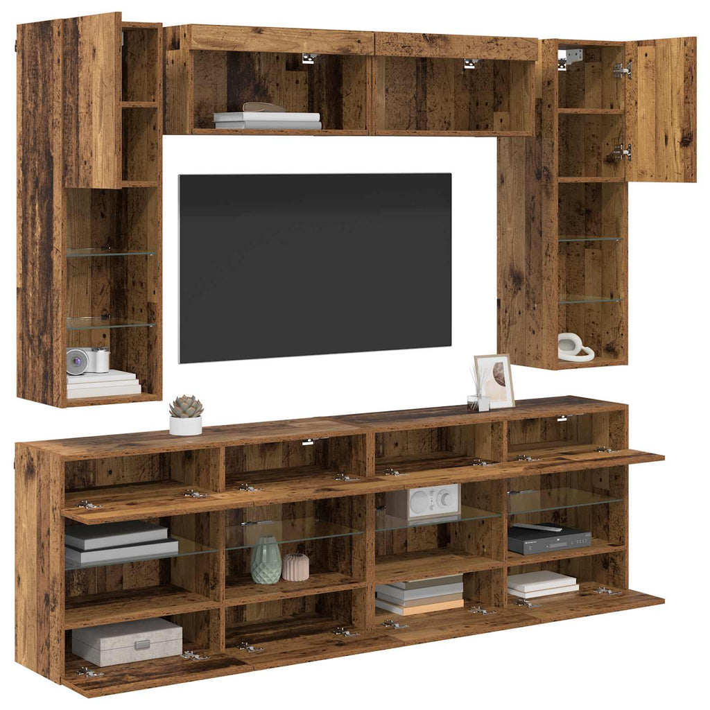 vidaXL TV-Wandregal-Set mit LED 6 pcs Altholz Holzwerkstoff