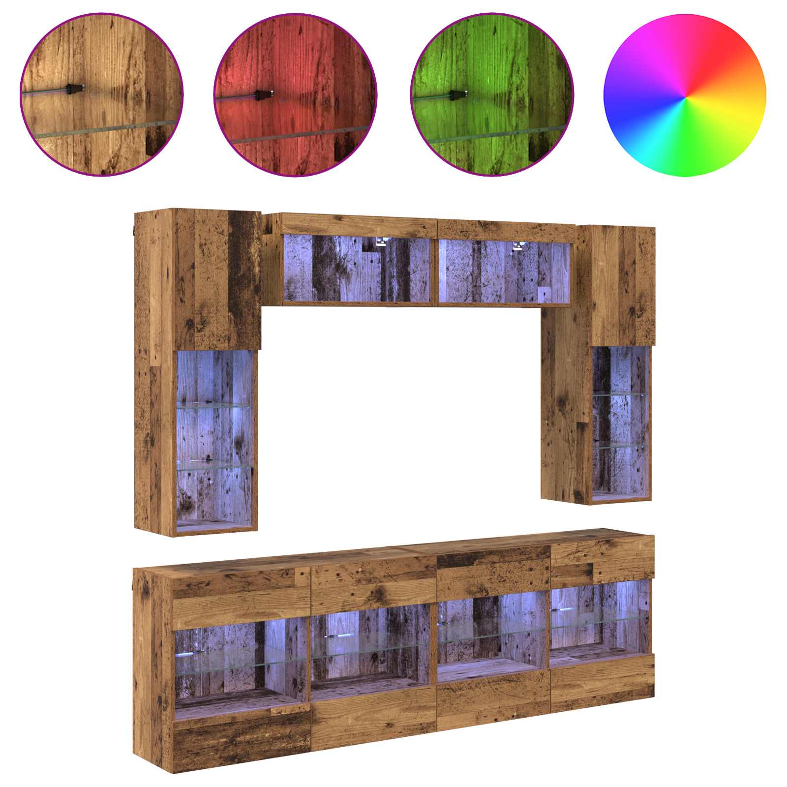 vidaXL TV-Wandregal-Set mit LED 6 pcs Altholz Holzwerkstoff