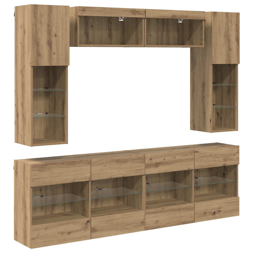vidaXL TV-Wandregal-Set mit LED 6 pcs Artisan-Eiche Holzwerkstoff
