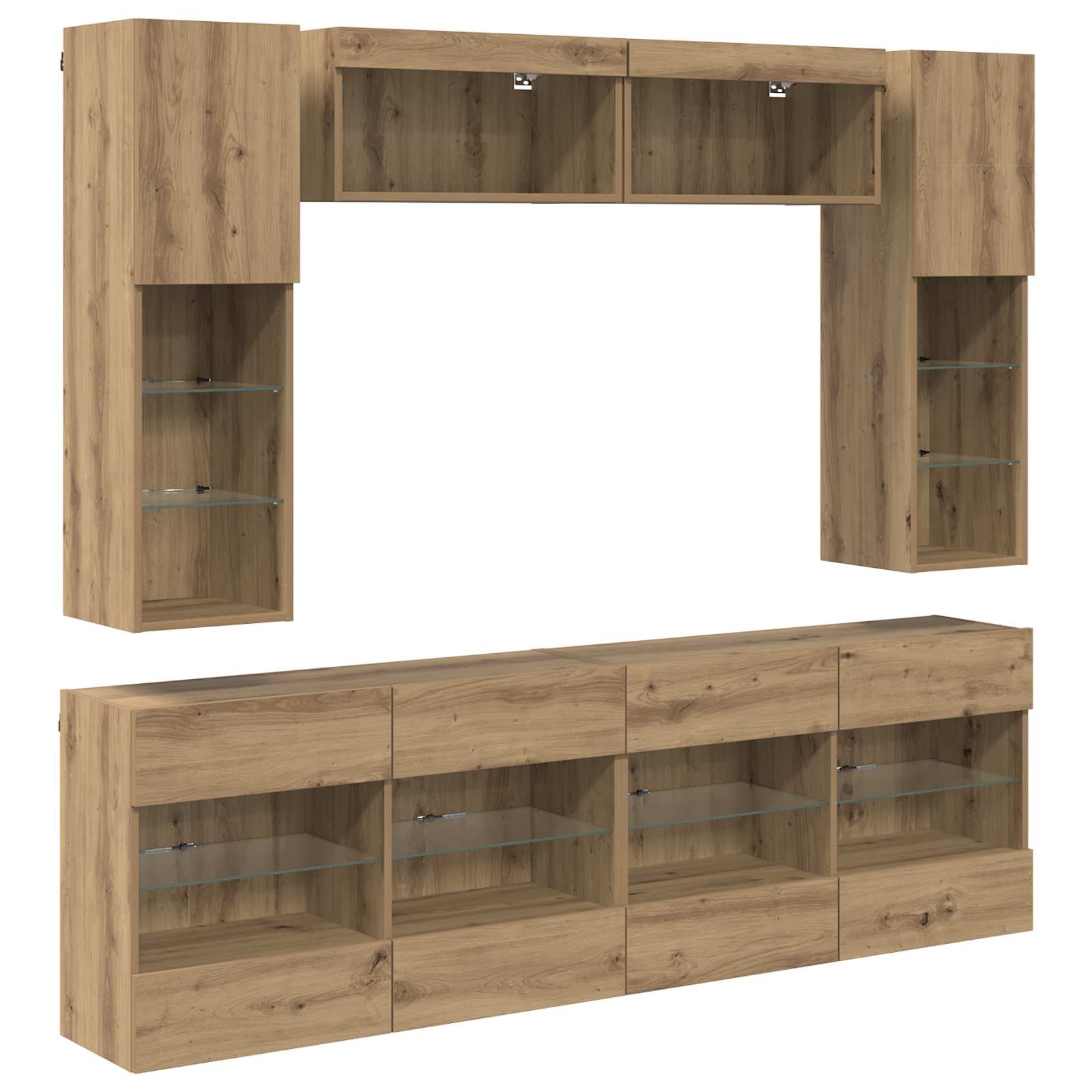 vidaXL TV-Wandregal-Set mit LED 6 pcs Artisan-Eiche Holzwerkstoff