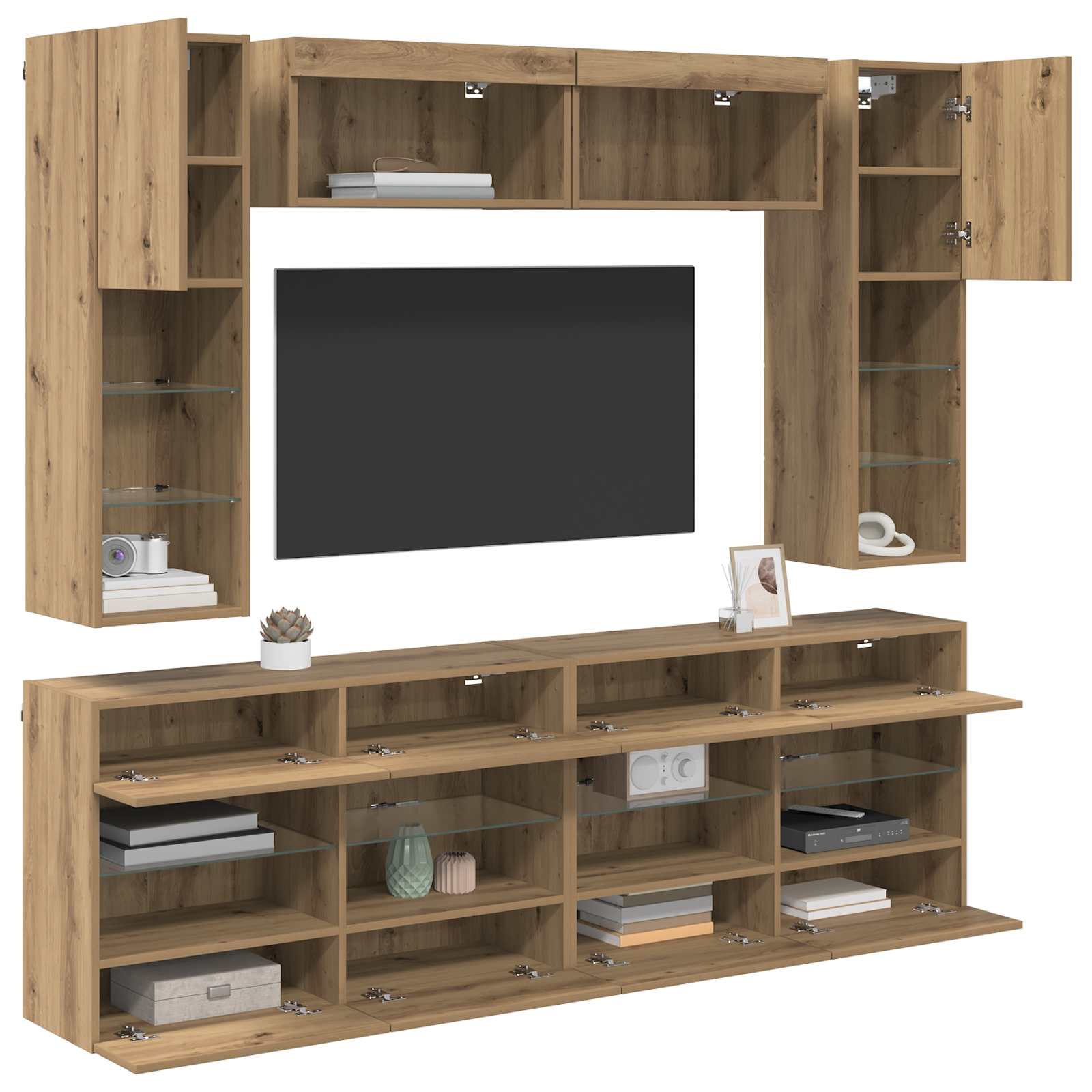 vidaXL TV-Wandregal-Set mit LED 6 pcs Artisan-Eiche Holzwerkstoff