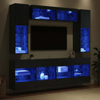 vidaXL TV Wandmöbel Set mit LED 6 Stk. Schwarz Eiche Holzwerkstoff