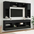 vidaXL TV Wandmöbel Set mit LED 6 Stk. Schwarz Eiche Holzwerkstoff
