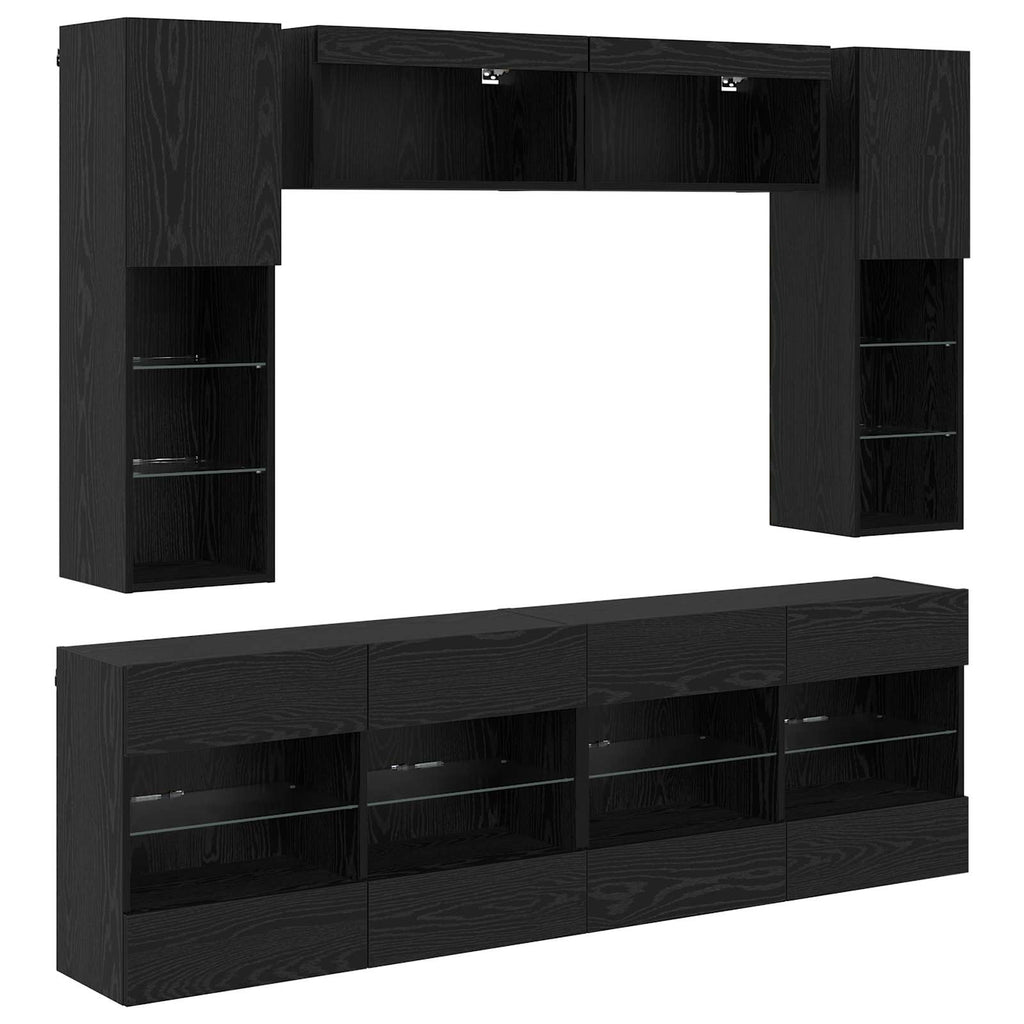 vidaXL TV Wandmöbel Set mit LED 6 Stk. Schwarz Eiche Holzwerkstoff