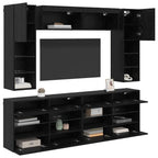 vidaXL TV Wandmöbel Set mit LED 6 Stk. Schwarz Eiche Holzwerkstoff