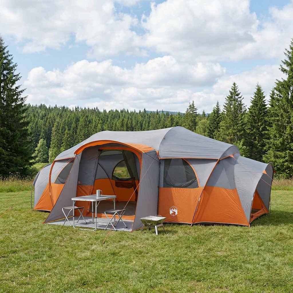 vidaXL Familienzelt mit Regenschutz wasserdicht Tunnel Grau und Orange