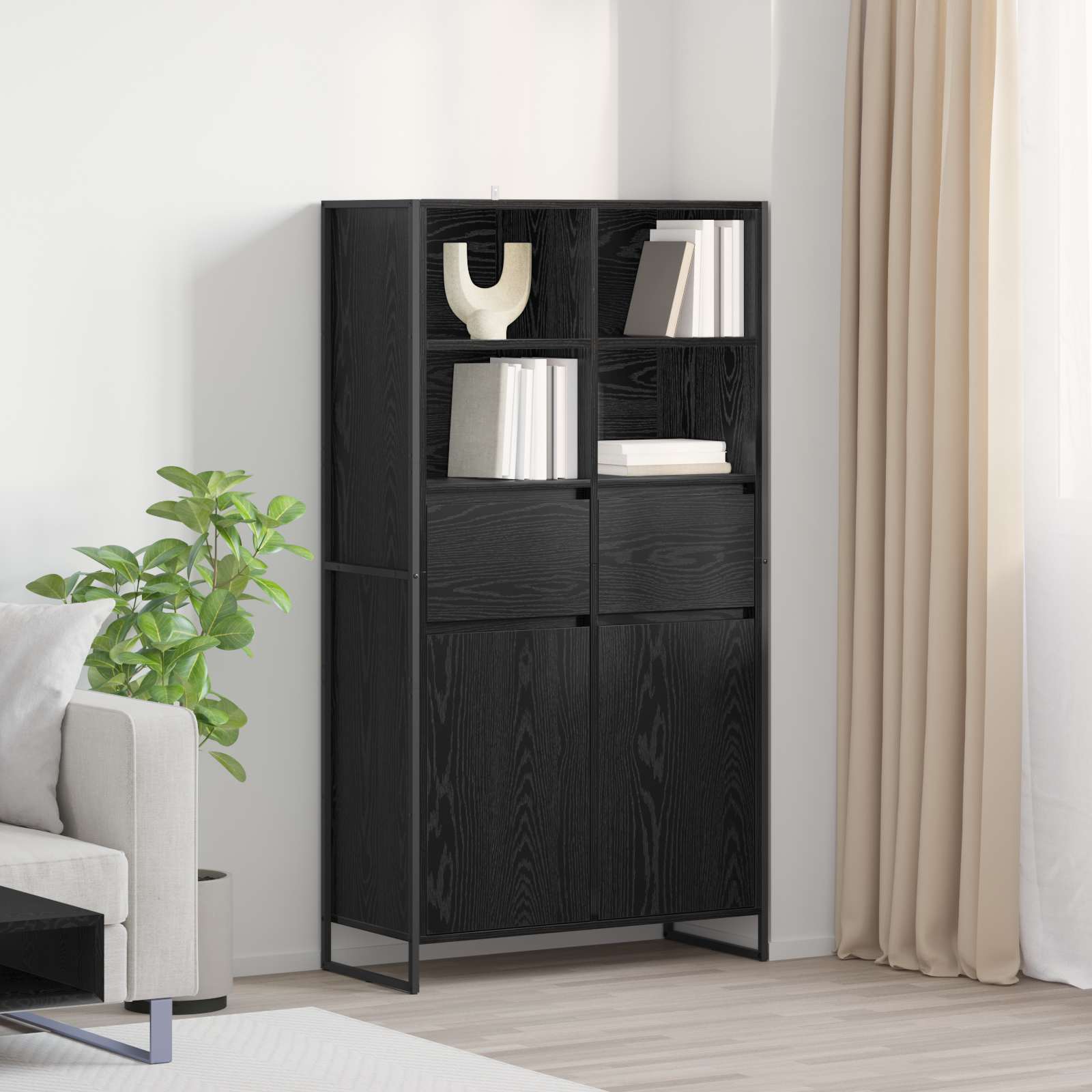 vidaXL Sideboard 2 pcs Schwarz Eichen-Optik 81 x 36 x 150.5 cm