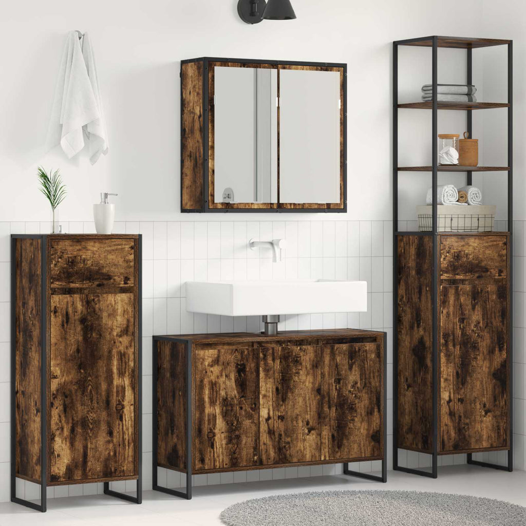 vidaXL Badezimmermöbel-Set mit Regal Geräucherte Eiche Holzwerkstoff