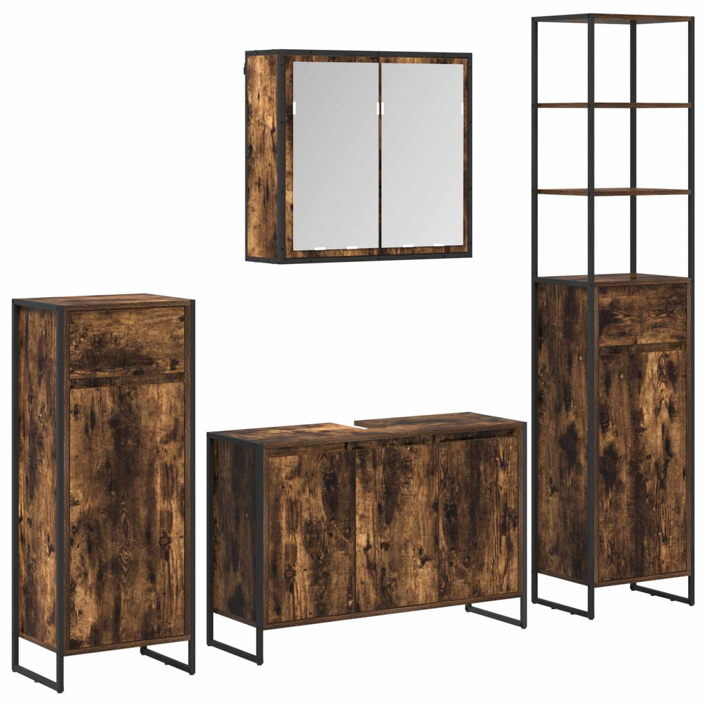 vidaXL Badezimmermöbel-Set mit Regal Geräucherte Eiche Holzwerkstoff