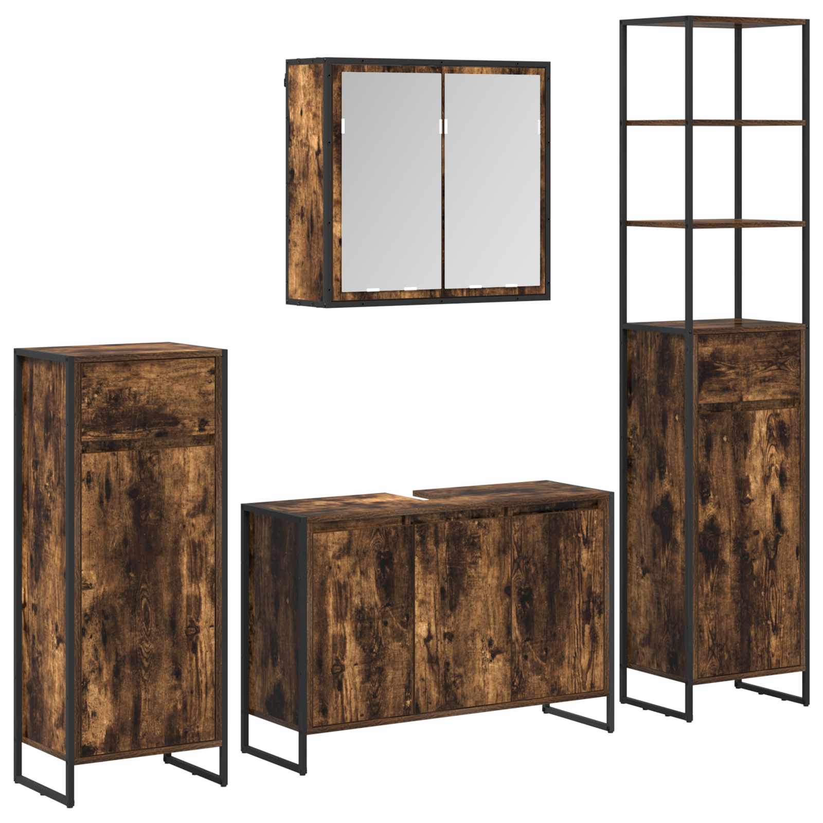 vidaXL Badezimmermöbel-Set mit Regal Geräucherte Eiche Holzwerkstoff