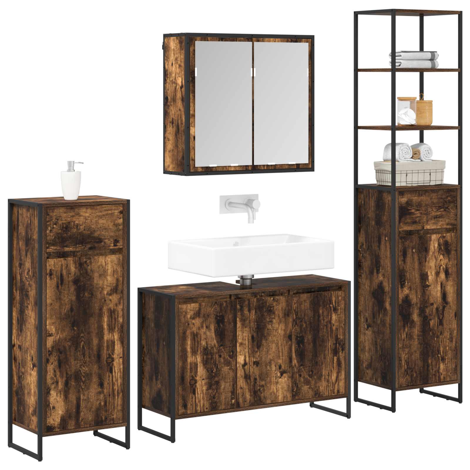 vidaXL Badezimmermöbel-Set mit Regal Geräucherte Eiche Holzwerkstoff