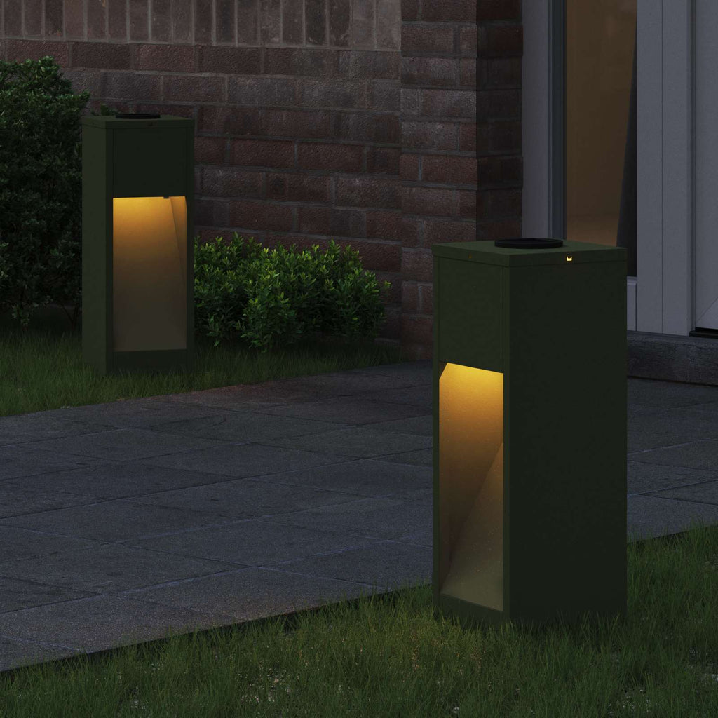 vidaXL Solar LED Wegeleuchte 2 pcs Olive Grün Kalt gewalzter Stahl