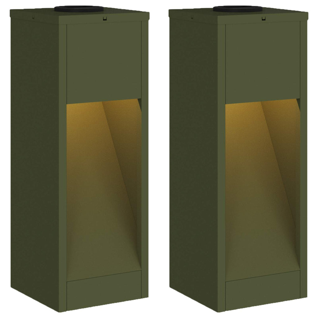 vidaXL Solar LED Wegeleuchte 2 pcs Olive Grün Kalt gewalzter Stahl