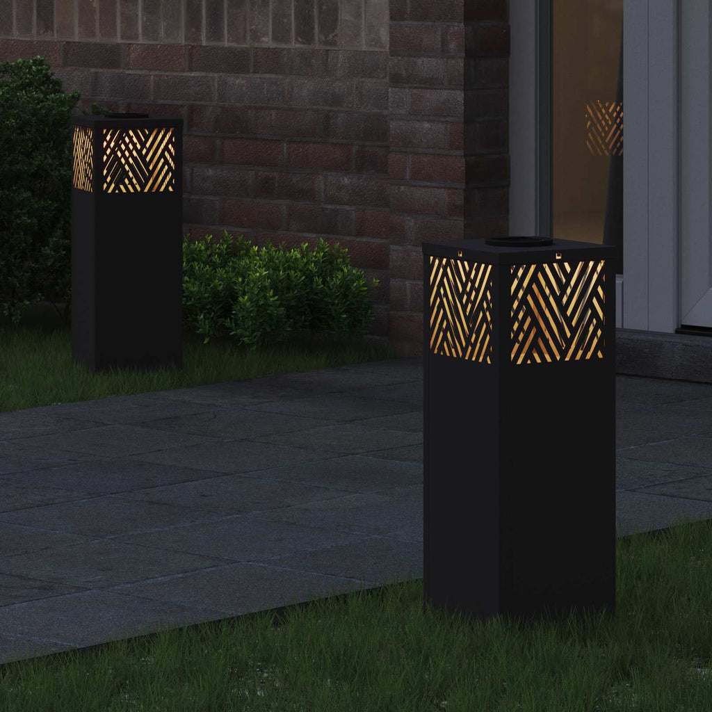 vidaXL Solar LED Weg Licht 2 pcs Schwarz Kalt gewalzter Stahl