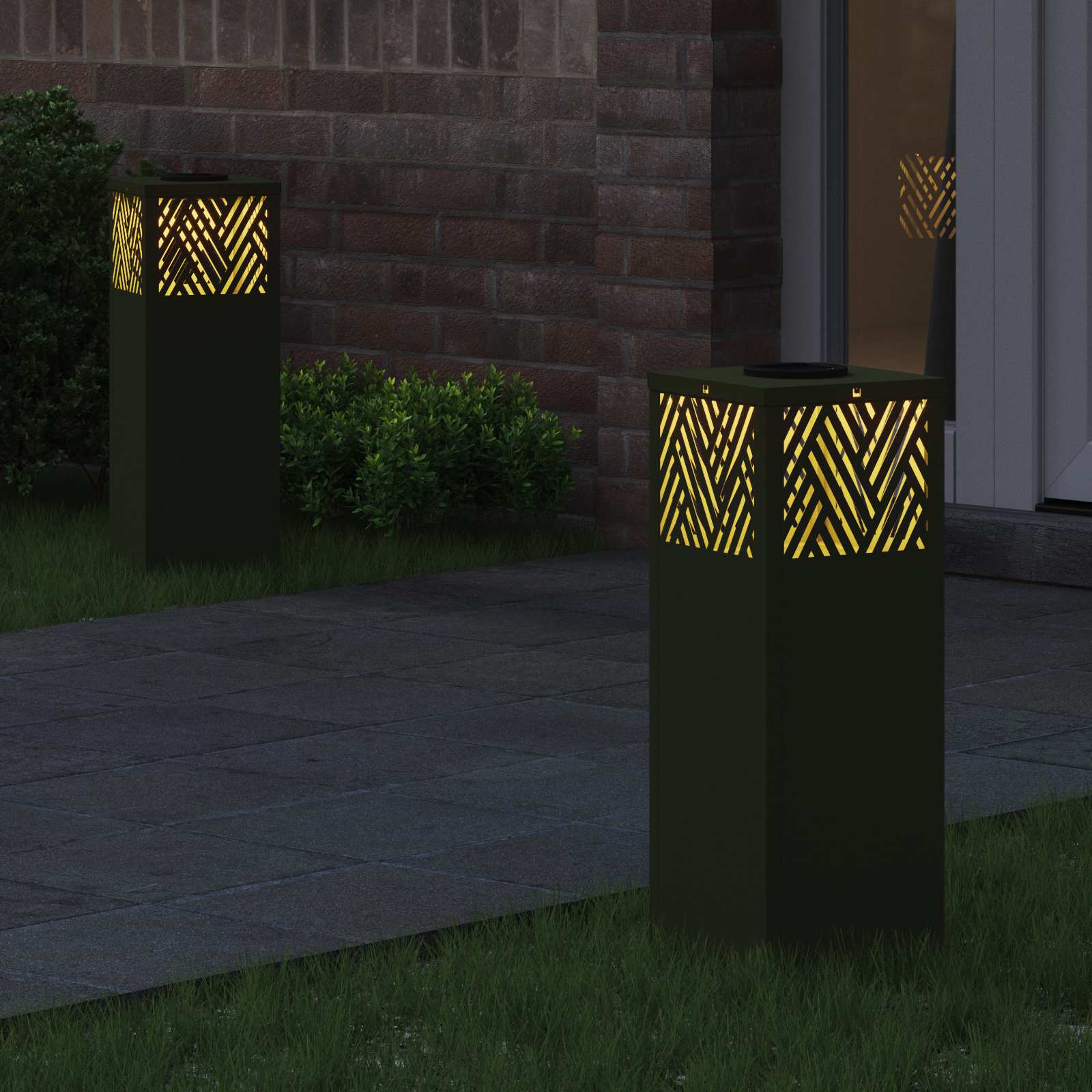 vidaXL Solar LED Weg Licht 2 pcs Olive Grün Kalt gewalzter Stahl