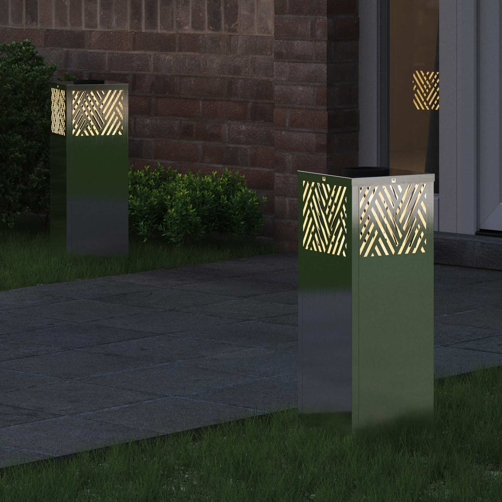 vidaXL Solar LED Weg Licht 2 pcs Silber Edelstahl