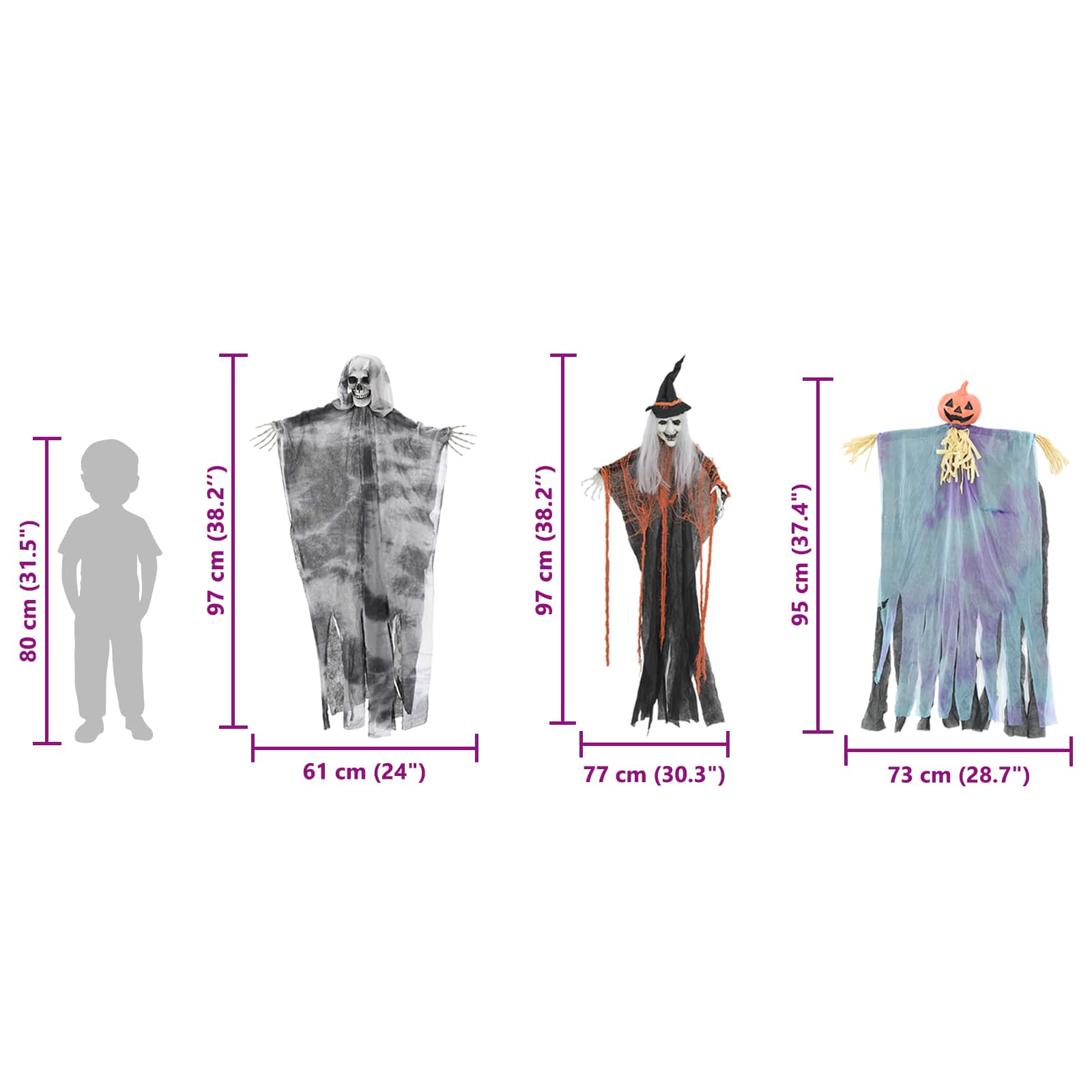 vidaXL Hängender Halloween Geist 3 pcs Mehrfarbig 61 x 97 cm Polyester