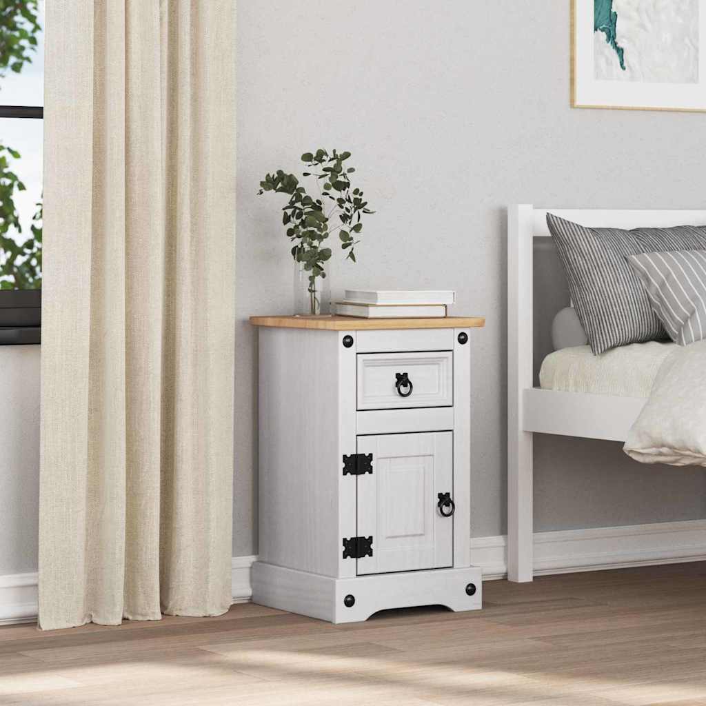 vidaXL Nachttisch Corona Weiß 35 x 32,5 x 58 cm Massives Kiefernholz