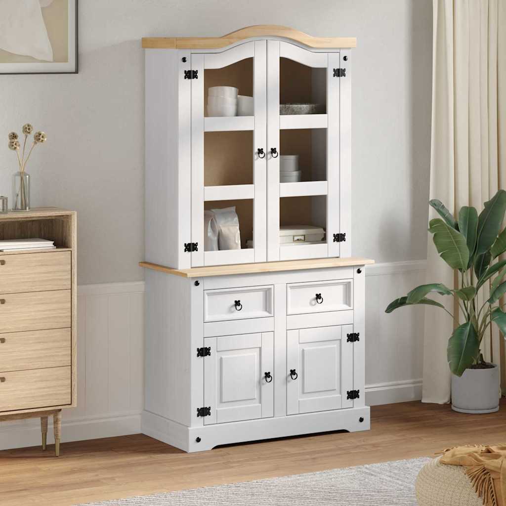 vidaXL Sideboard Corona Weiß 100 x 48,5 x 179 cm Massives Kiefernholz