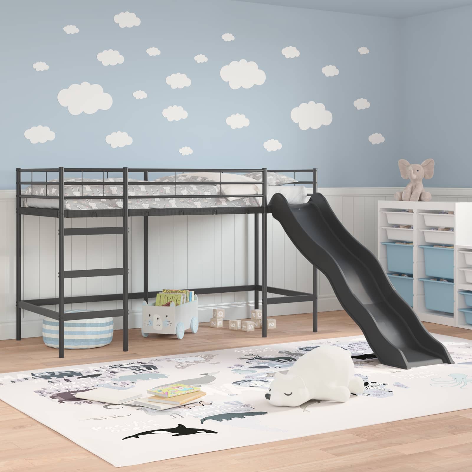 vidaXL Kinder-Loftbett mit Rutsche Schwarz und Anthrazit 75 x 190 cm