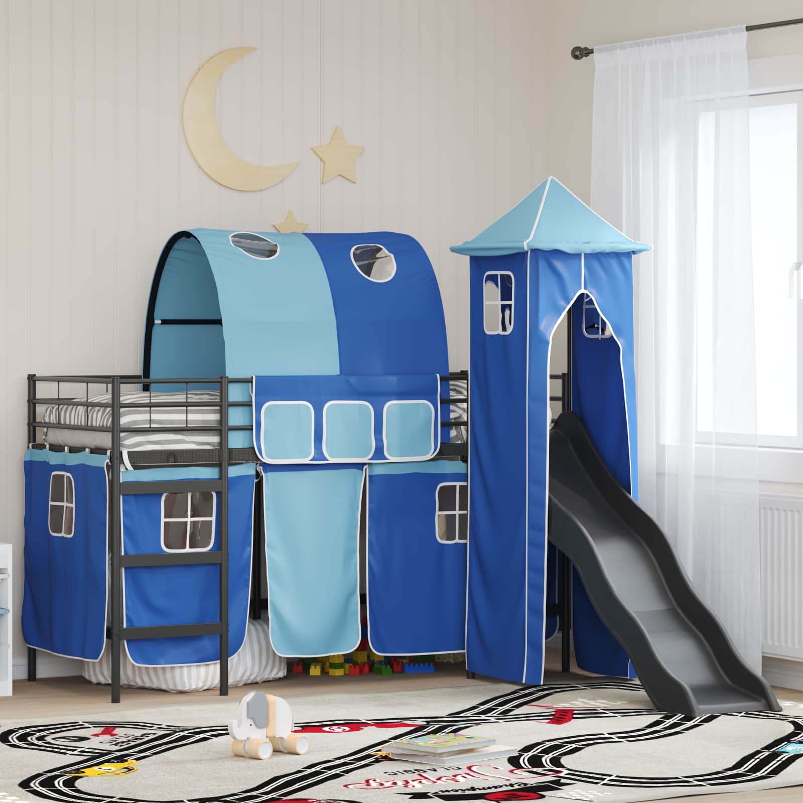 vidaXL Kinderloftbett Schwarz und Blau 75 x 190 cm Metall