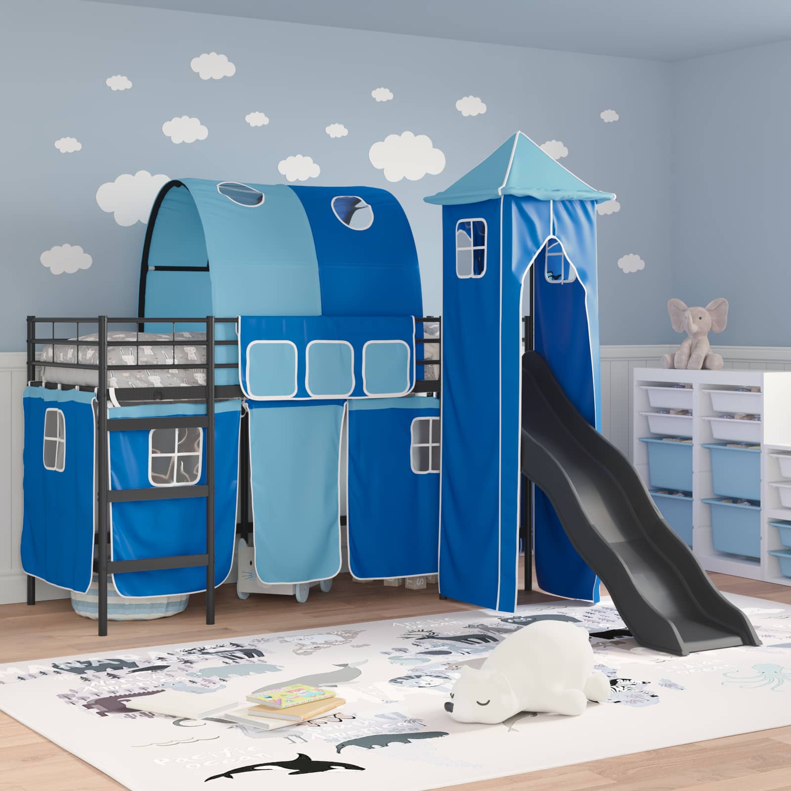 vidaXL Kinderloftbett Schwarz und Blau 75 x 190 cm Metall