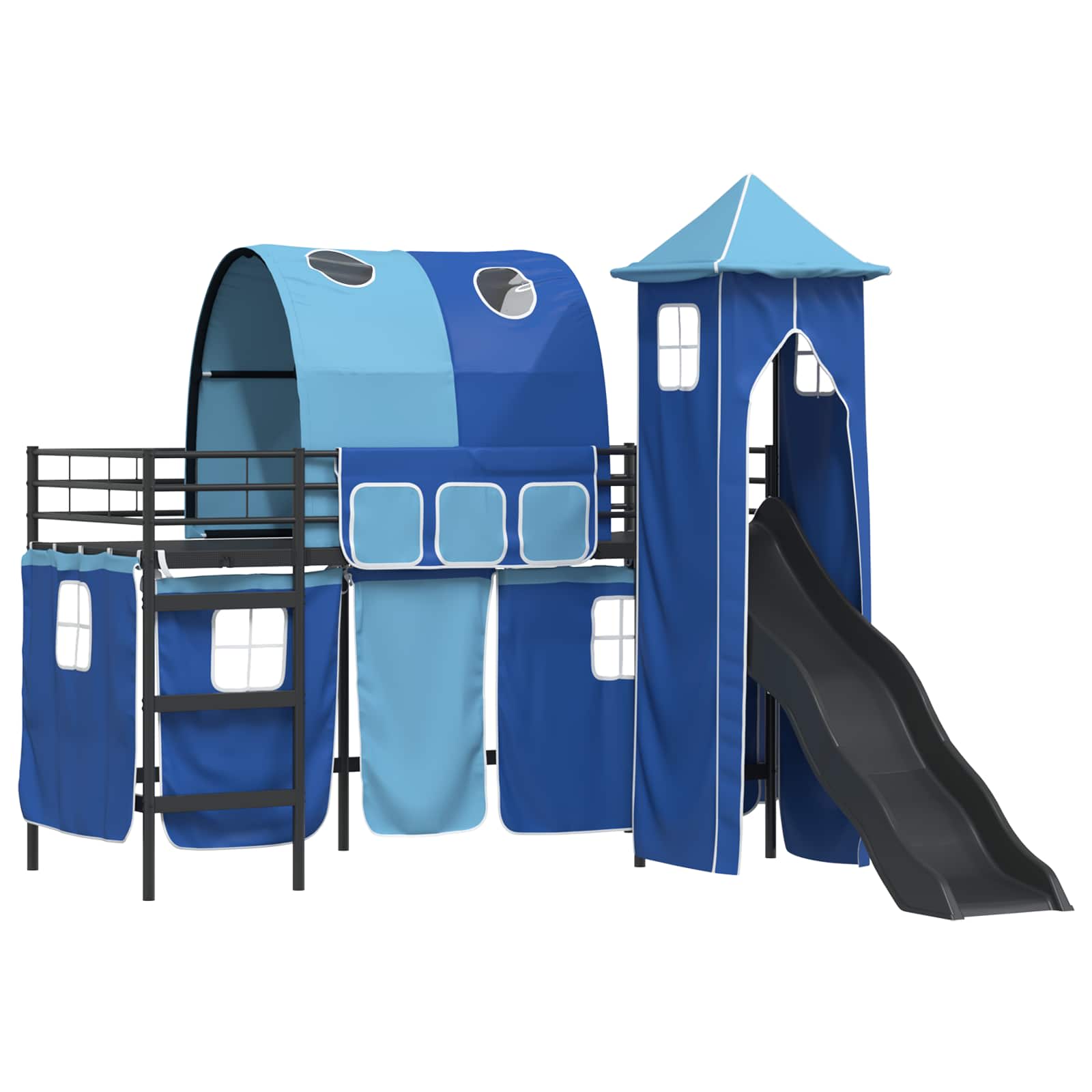 vidaXL Kinderloftbett Schwarz und Blau 75 x 190 cm Metall
