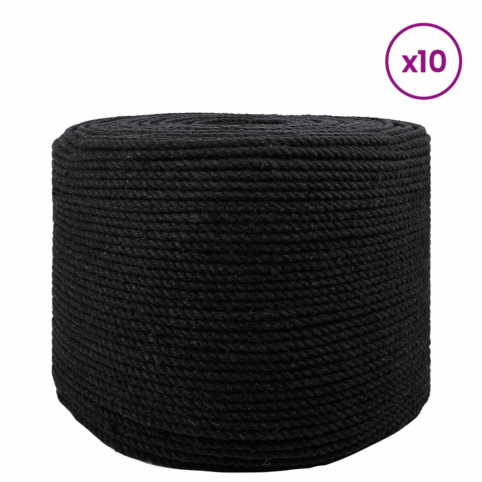 vidaXL Seil 10 pcs Schwarz Baumwolle