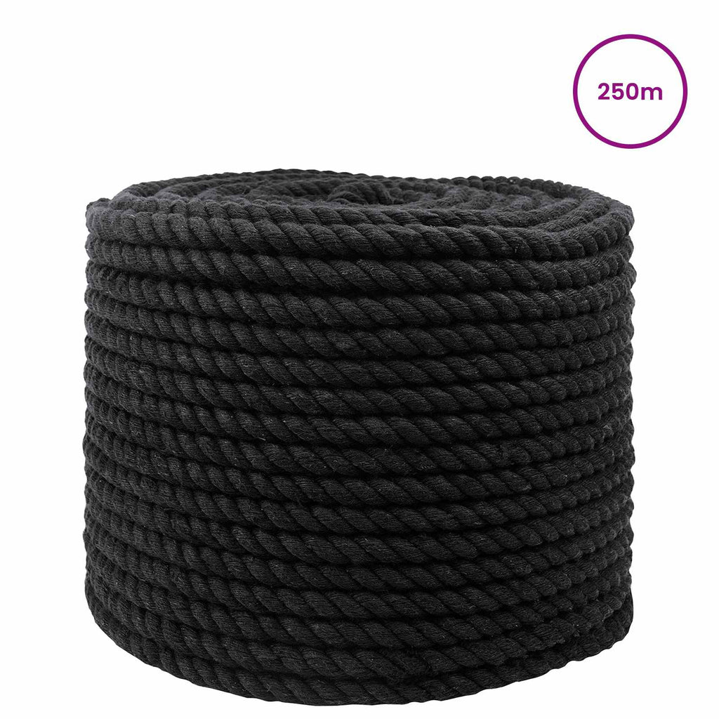 vidaXL Baumwollseil 250 m 10 Schwarz 100% Baumwolle