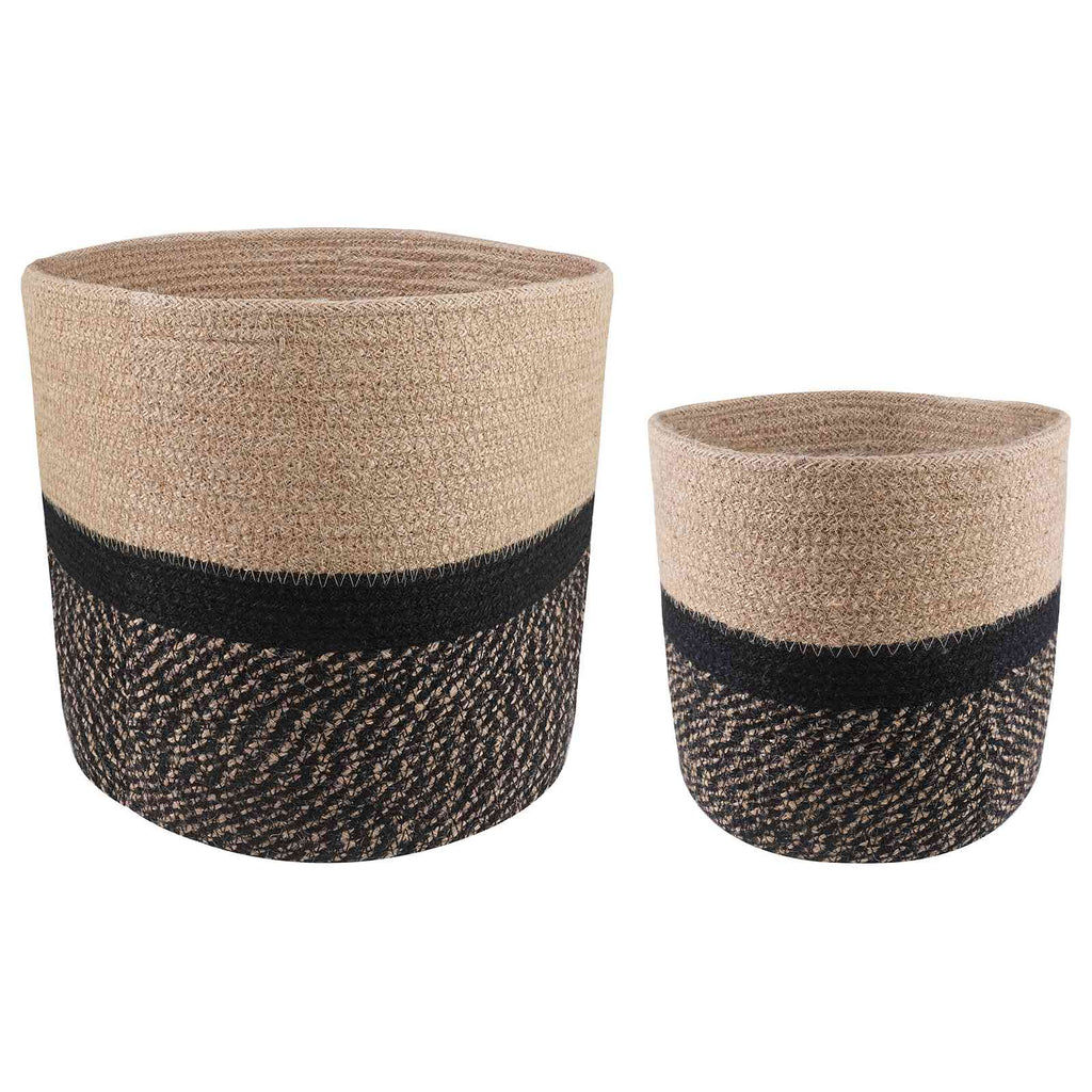 vidaXL Pflanztopfsatz 2 pcs Natürlich und Schwarz Ø 28 x 28 cm