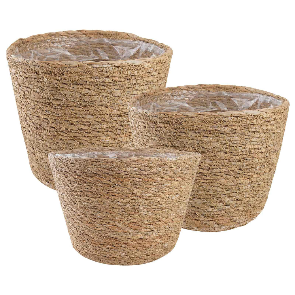 vidaXL Seegras Pflanzenkörbe 3 pcs Natur Ø26 x 19 cm 100% Seegras