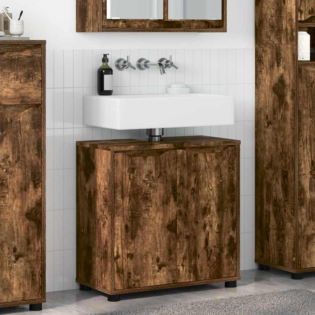 vidaXL Badezimmerwaschbecken-Schrank Geräucherte Eiche 60 x 30 x 60 cm