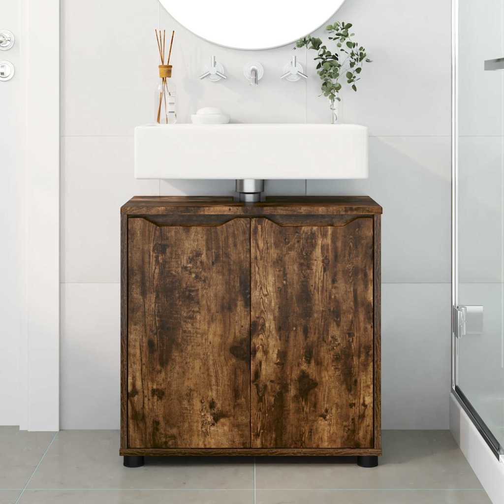 vidaXL Badezimmerwaschbecken-Schrank Geräucherte Eiche 60 x 30 x 60 cm