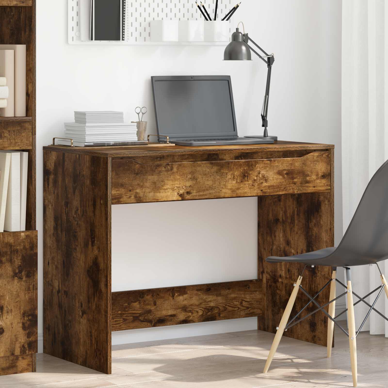 vidaXL Schreibtisch mit Schublade Räuchereiche 100 x 50 x 78 cm