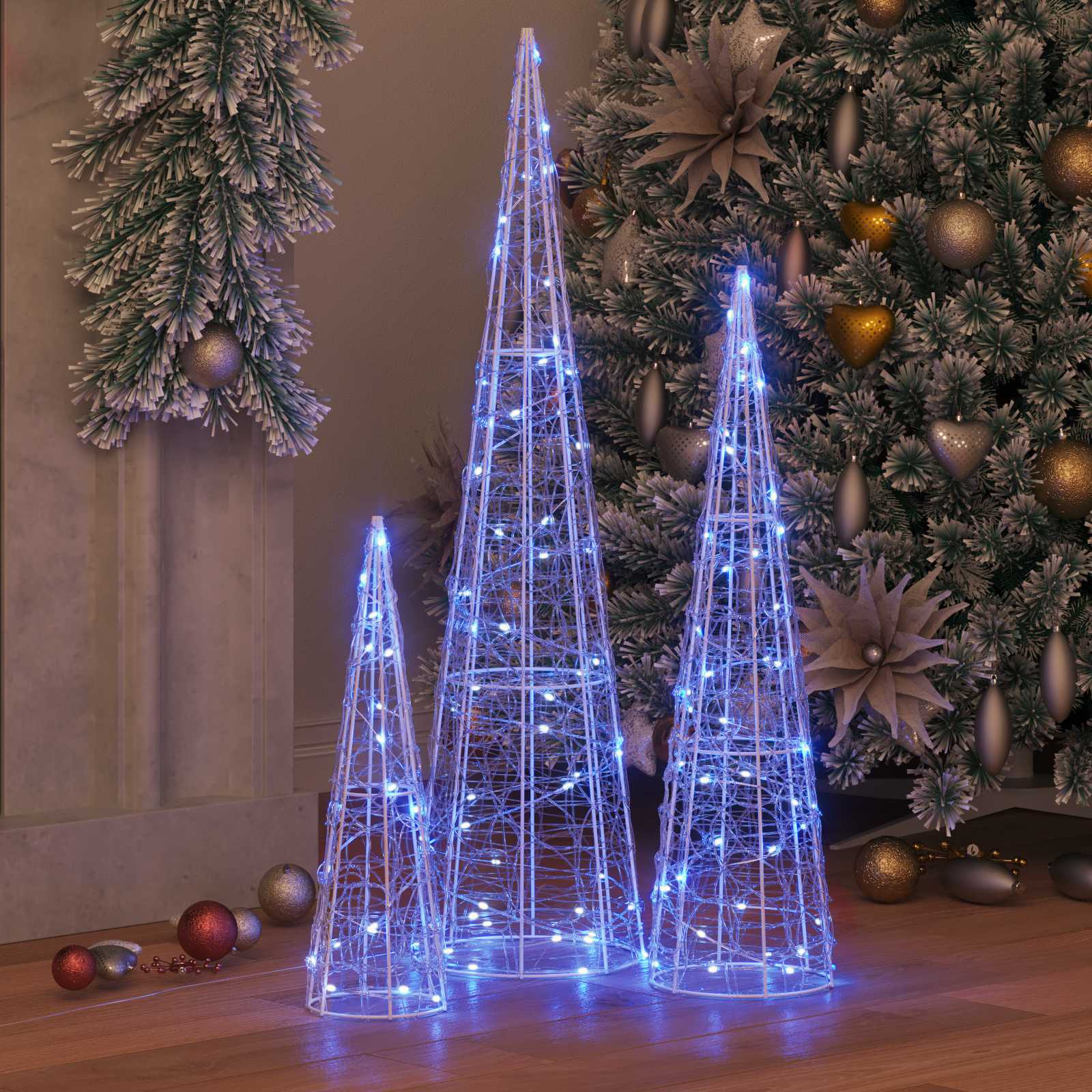 vidaXL Weihnachtsbaum mit 90 LEDs 3 pcs Blau 20 x 20 x 80 cm Acryl