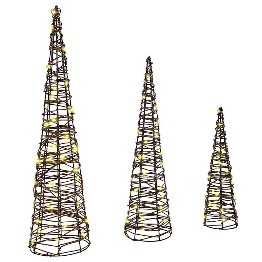 vidaXL Weihnachtsbaum 3 pcs Warmweiß 20 x 20 x 80 cm Rattan