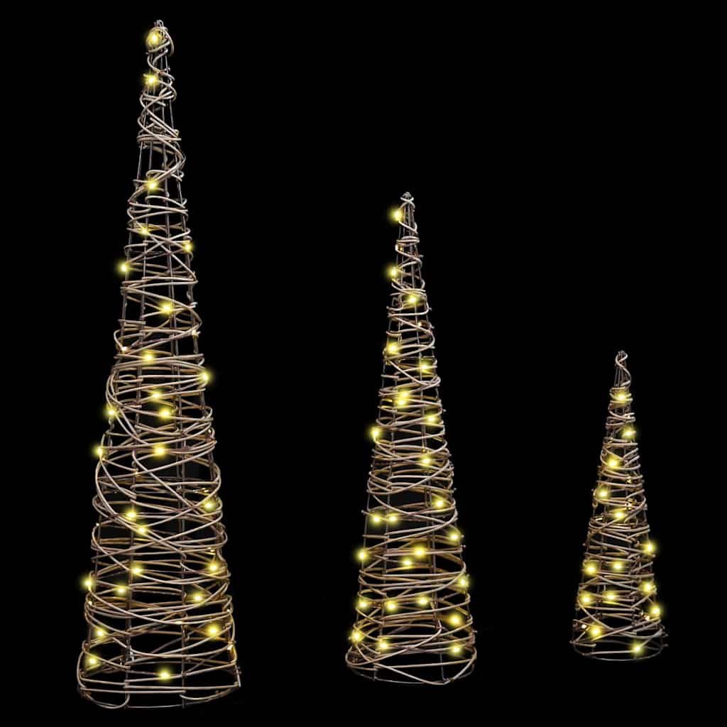 vidaXL Weihnachtsbaum 3 pcs Warmweiß 20 x 20 x 80 cm Rattan