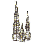 vidaXL Weihnachtsbaum 3 pcs Warmweiß 20 x 20 x 80 cm Rattan