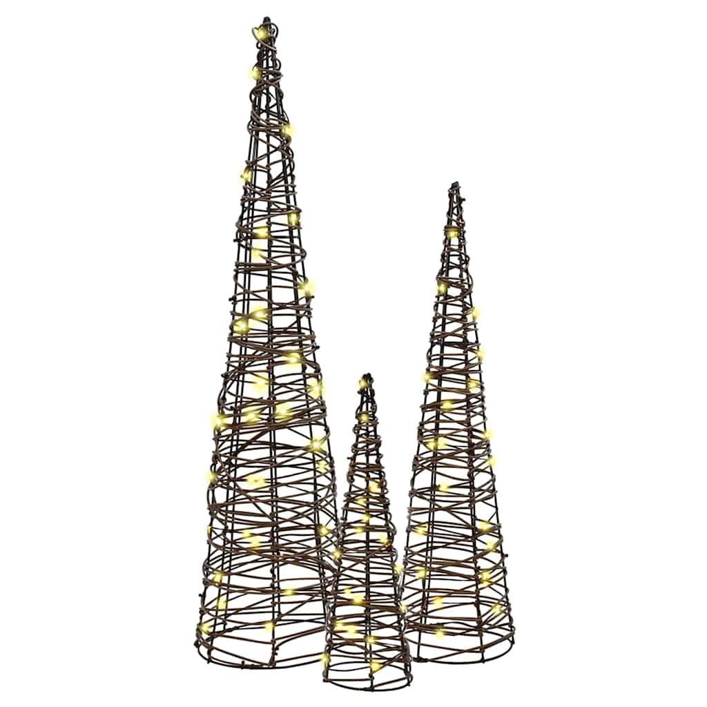 vidaXL Weihnachtsbaum 3 pcs Warmweiß 20 x 20 x 80 cm Rattan
