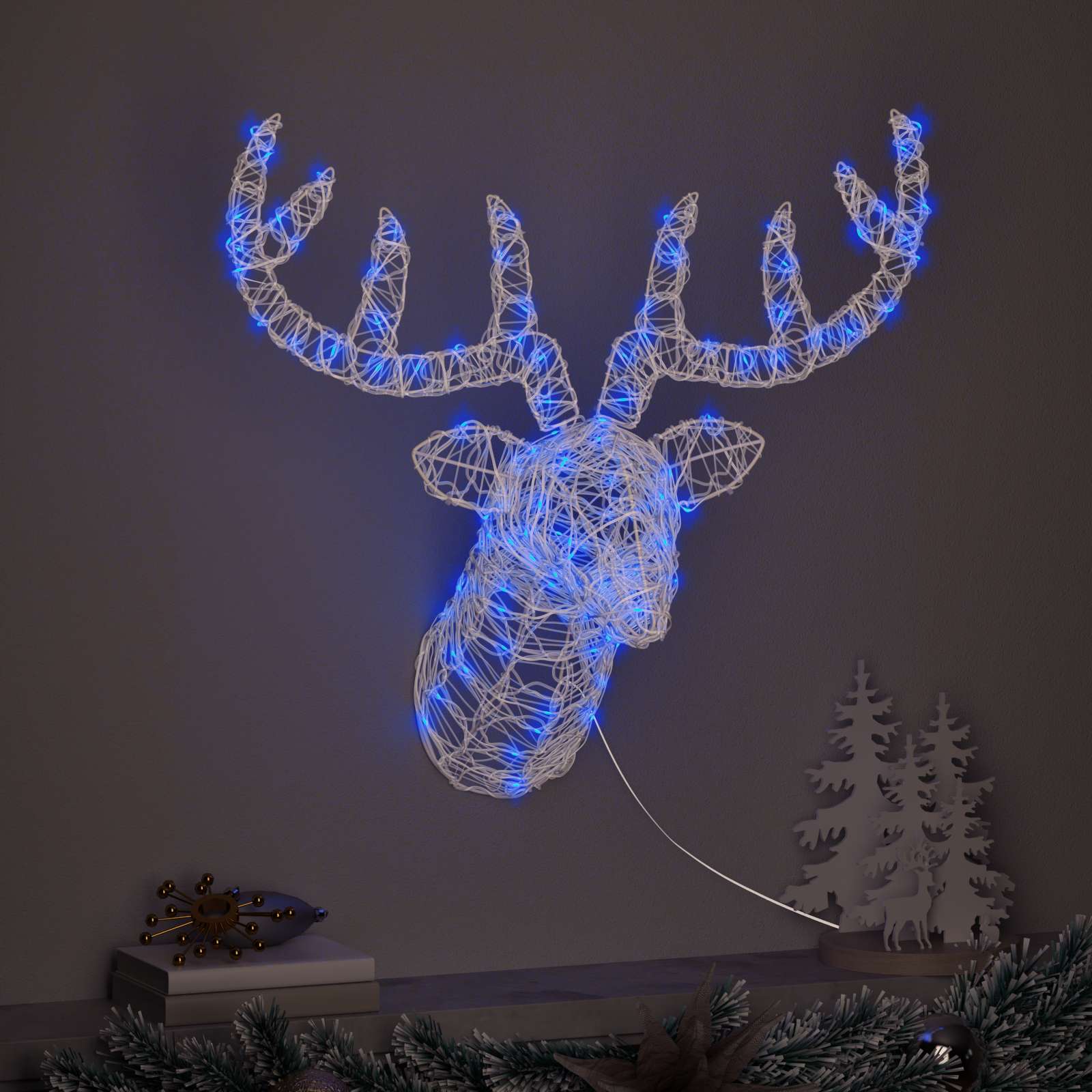 vidaXL Rentierkopf mit 140 LEDs Blau 68 x 36,5 x 62,5 cm Acryl