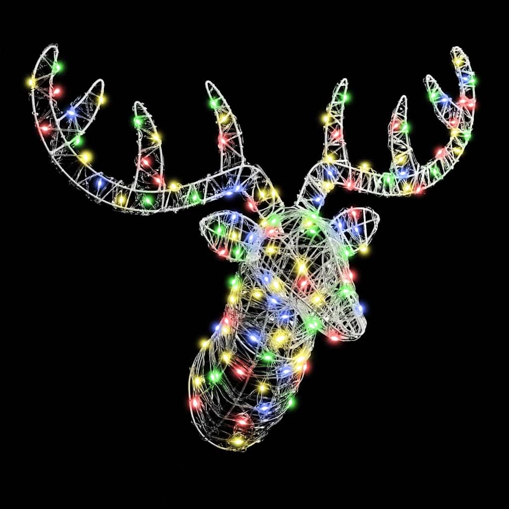 vidaXL Rentierkopf mit 140 LEDs Bunt 68 x 36,5 x 62,5 cm Acryl