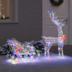 vidaXL Rentier Zieh Schlitten mit 200 LEDs Bunt 70 x 26 x 129 cm Acryl