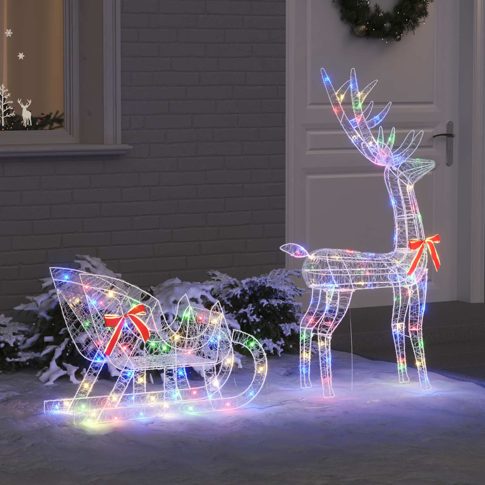 vidaXL Rentier Zieh Schlitten mit 200 LEDs Bunt 70 x 26 x 129 cm Acryl