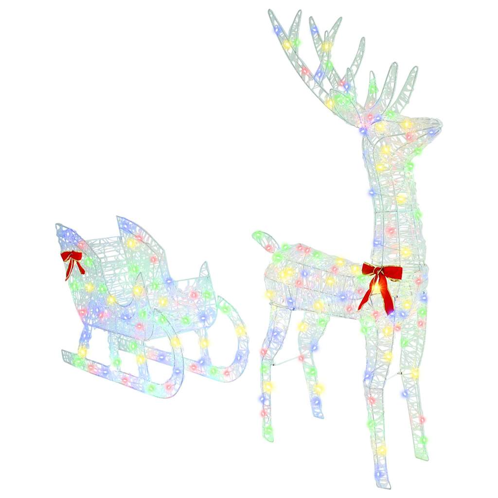 vidaXL Rentier Zieh Schlitten mit 200 LEDs Bunt 70 x 26 x 129 cm Acryl