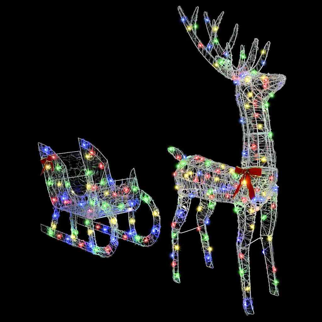 vidaXL Rentier Zieh Schlitten mit 200 LEDs Bunt 70 x 26 x 129 cm Acryl