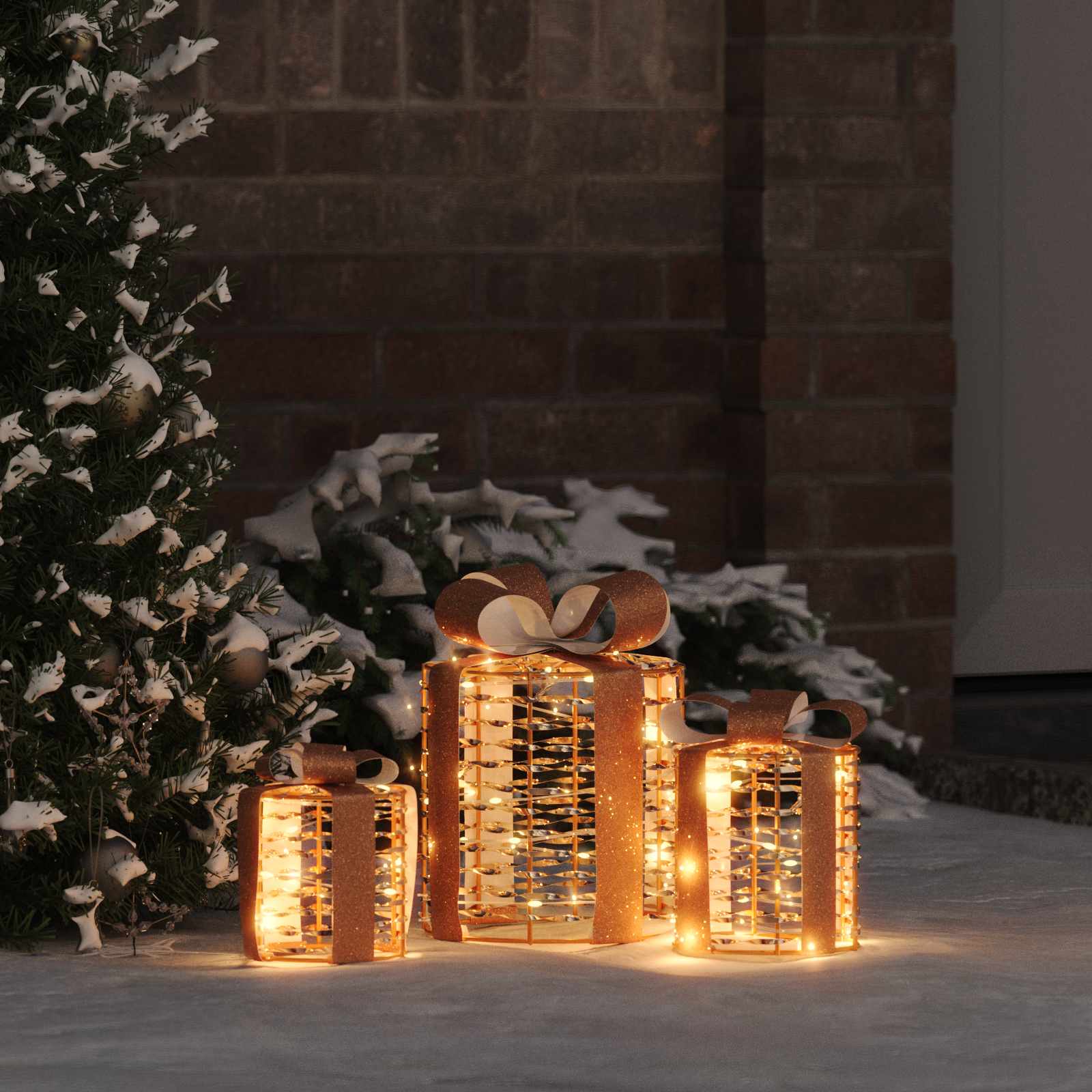 vidaXL Geschenkbox Dekoration 3 pcs Warmweiß 20 x 20 x 20 cm PET