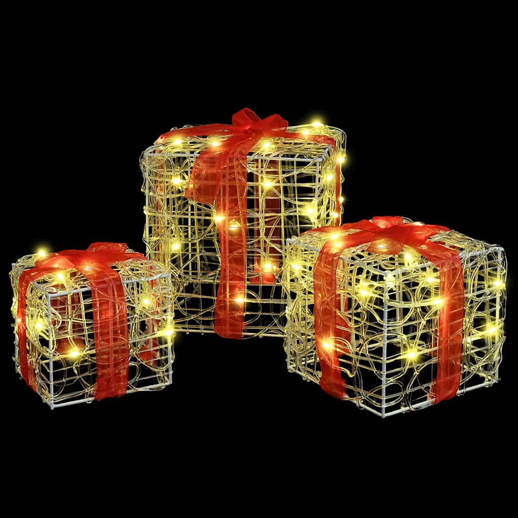 vidaXL Geschenkbox mit 60 LEDs 3 pcs Warmweiß 20 x 20 x 20 cm Acryl
