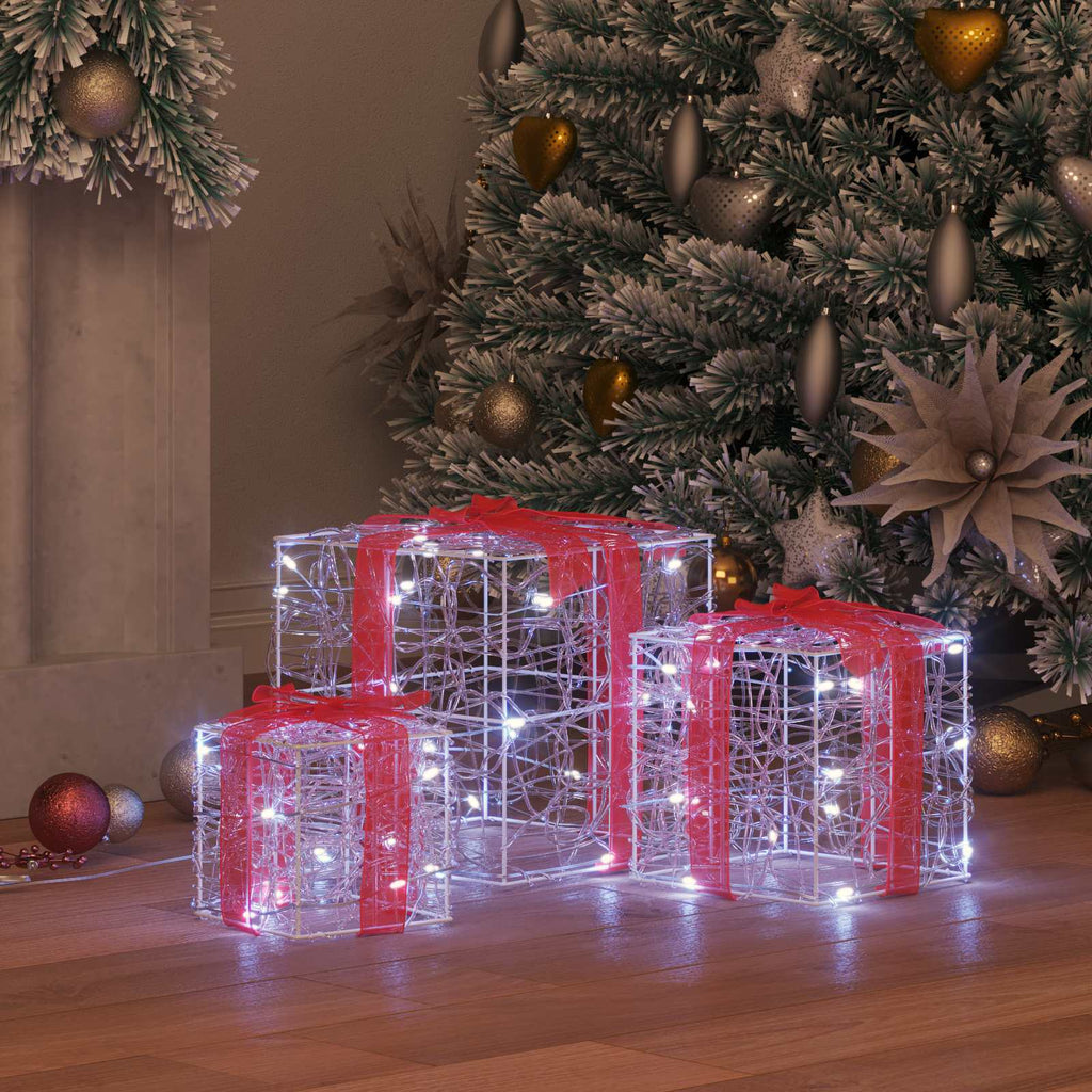 vidaXL Geschenkbox mit 60 LEDs 3 pcs Kaltweiß 20 x 20 x 20 cm Acryl