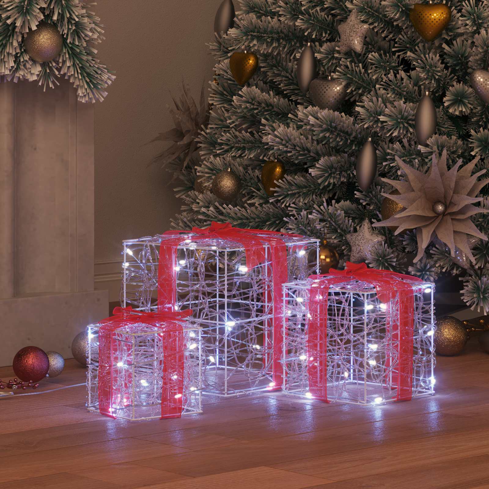 vidaXL Geschenkbox mit 60 LEDs 3 pcs Kaltweiß 20 x 20 x 20 cm Acryl